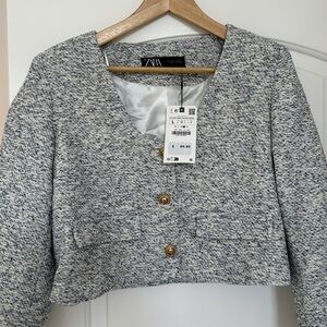 Zara blue cropped blazer size L